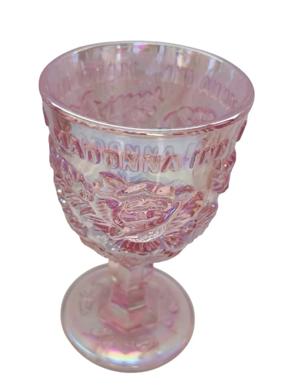 Madonna Inn Original Rose Pink Iridescent Glass Wine Goblet